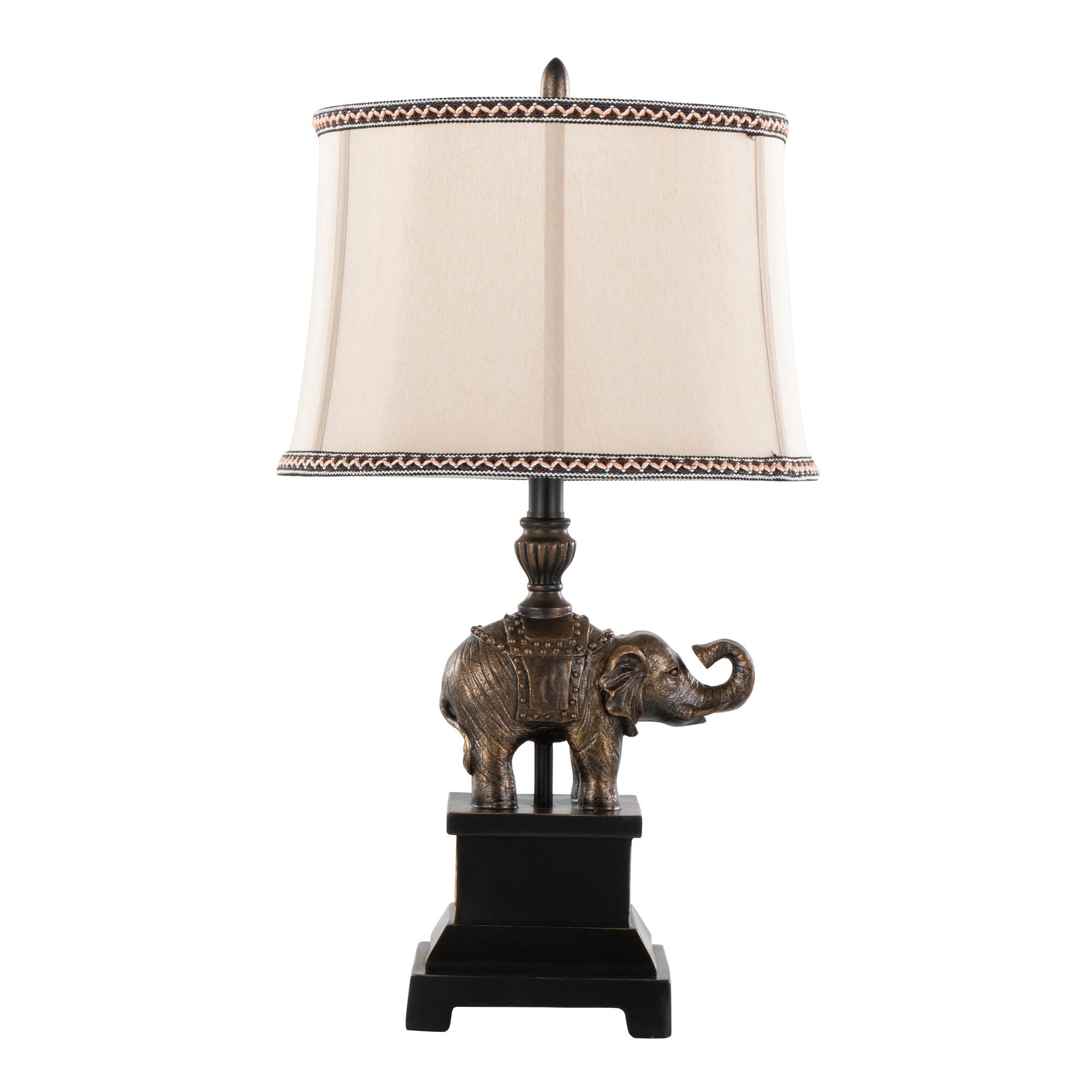Elephant 27" Polyresin Table Lamp - Set of 2 - Bronze Polyresin, Natural Linen