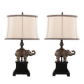 Elephant 27" Polyresin Table Lamp - Set of 2 - Bronze Polyresin, Natural Linen