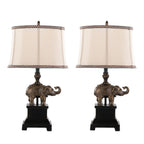 Elephant 27" Polyresin Table Lamp - Set of 2 - Bronze Polyresin, Natural Linen