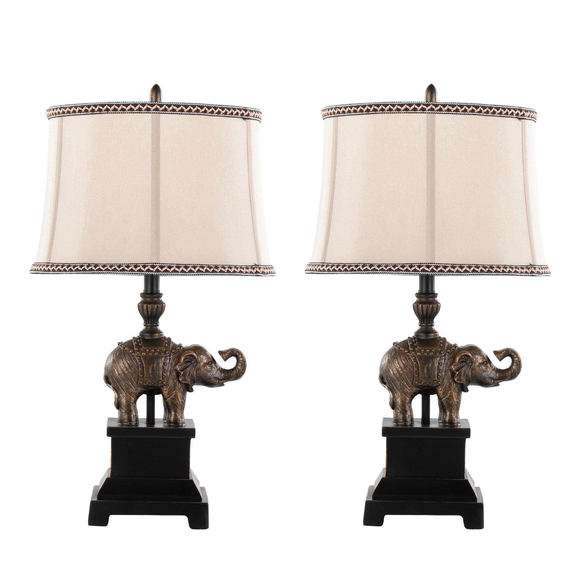 Elephant 27" Polyresin Table Lamp - Set of 2 - Bronze Polyresin, Natural Linen