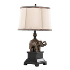 Elephant 27" Polyresin Table Lamp - Set of 2 - Bronze Polyresin, Natural Linen