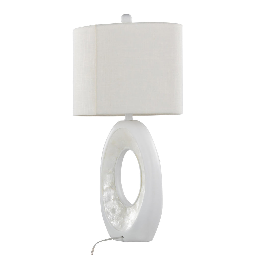 Pearl 29" Polyresin Table Lamp - Set of 2 - Matte White Polyresin, Natural Shell, White Linen