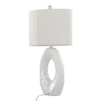 Pearl 29" Polyresin Table Lamp - Set of 2 - Matte White Polyresin, Natural Shell, White Linen