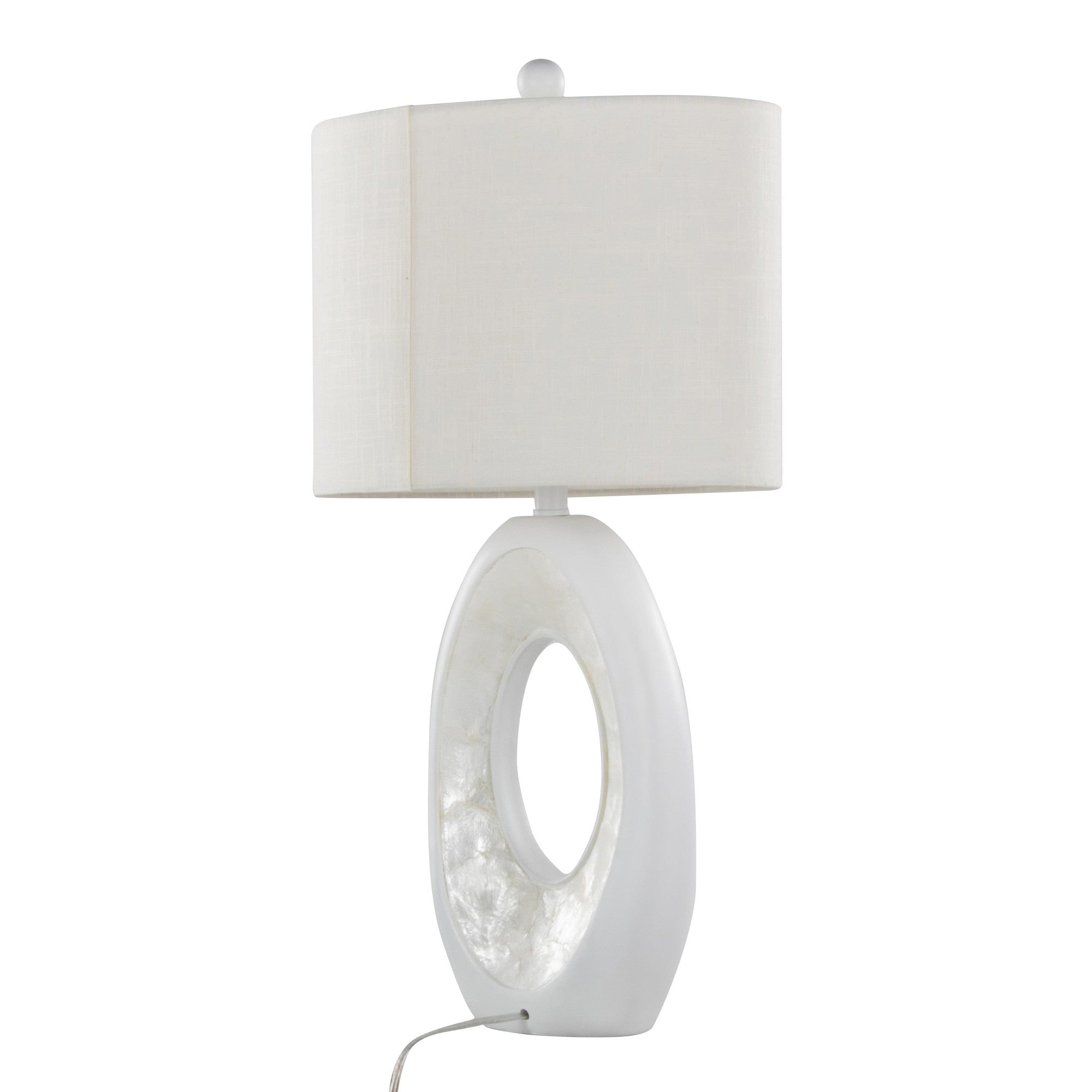 Pearl 29" Polyresin Table Lamp - Set of 2 - Matte White Polyresin, Natural Shell, White Linen
