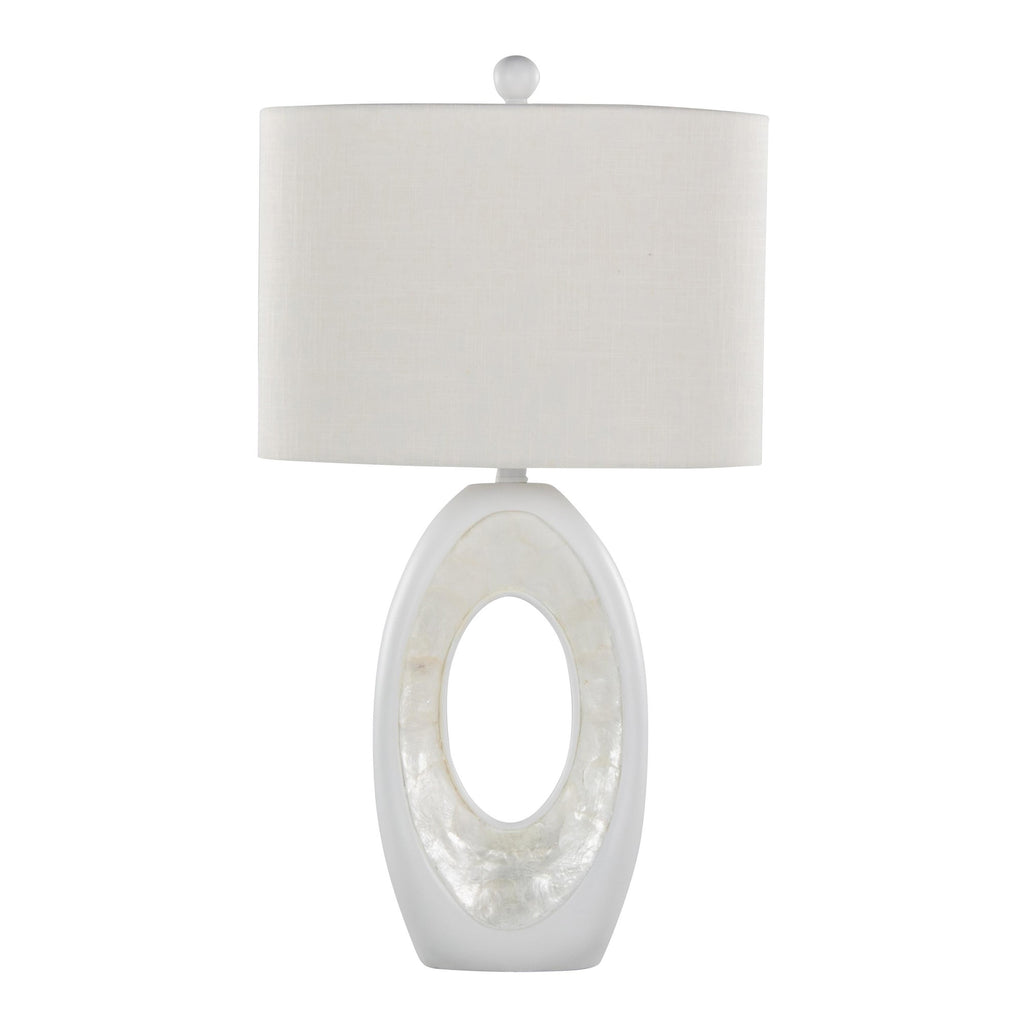 Pearl 29" Polyresin Table Lamp - Set of 2 - Matte White Polyresin, Natural Shell, White Linen