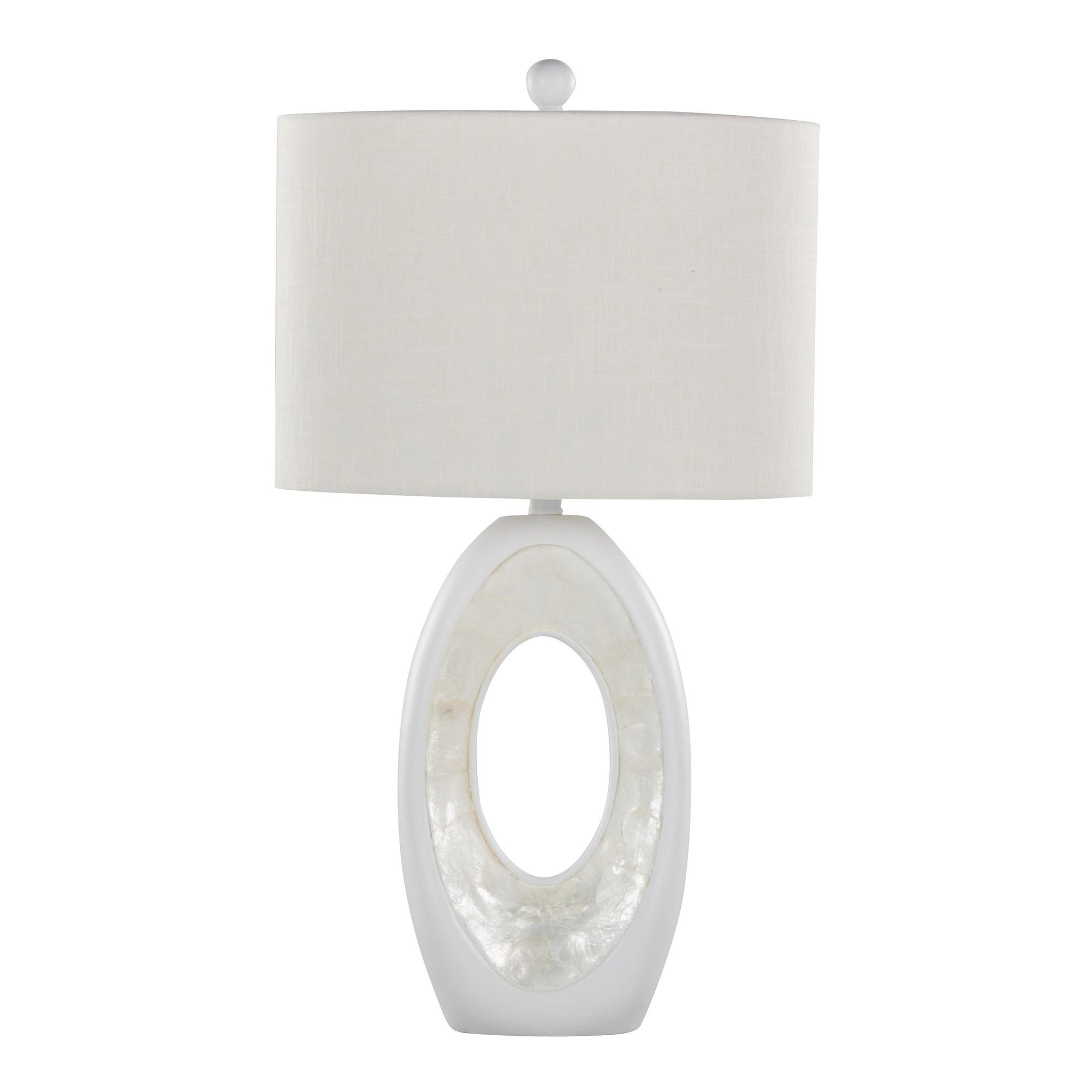 Pearl 29" Polyresin Table Lamp - Set of 2 - Matte White Polyresin, Natural Shell, White Linen