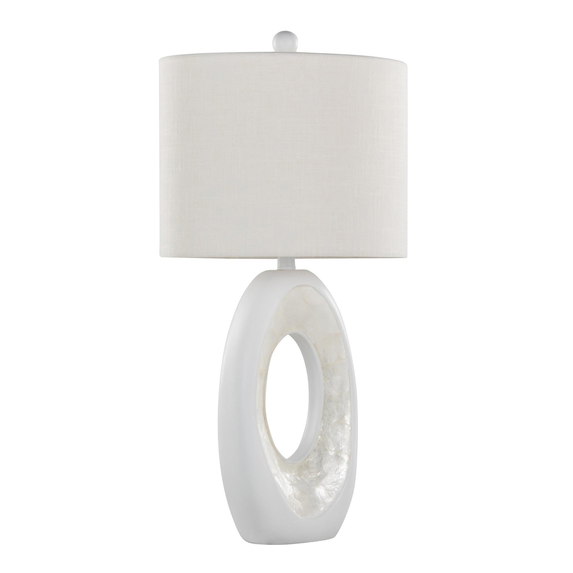 Pearl 29" Polyresin Table Lamp - Set of 2 - Matte White Polyresin, Natural Shell, White Linen