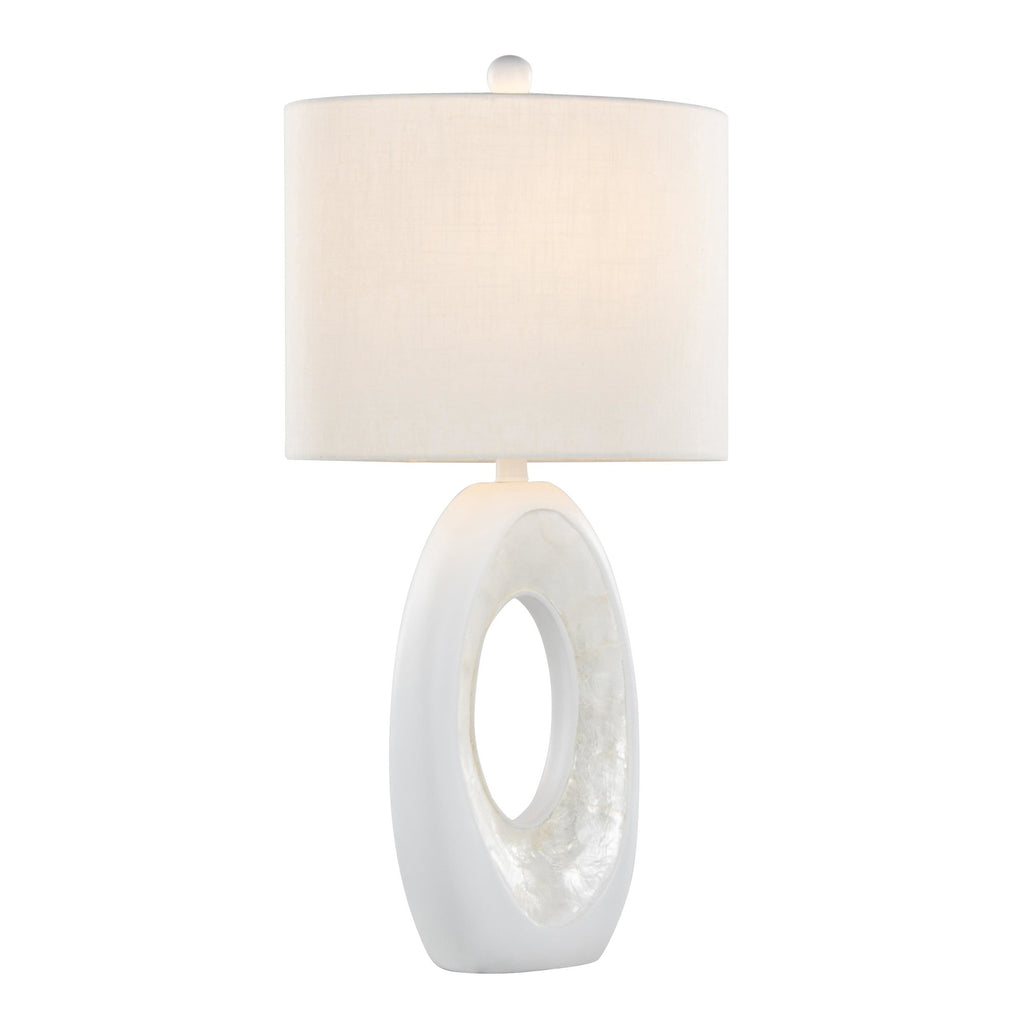 Pearl 29" Polyresin Table Lamp - Set of 2 - Matte White Polyresin, Natural Shell, White Linen