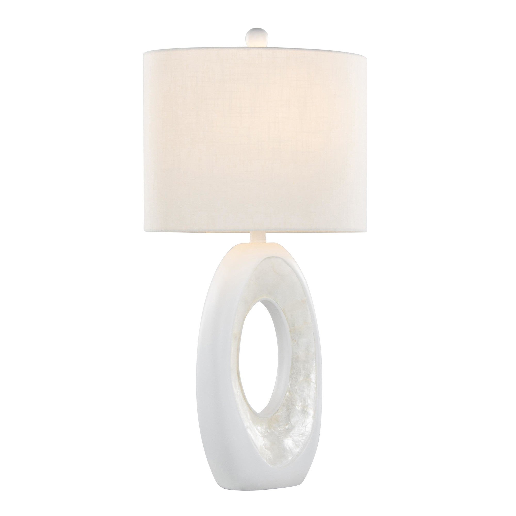 Pearl 29" Polyresin Table Lamp - Set of 2 - Matte White Polyresin, Natural Shell, White Linen