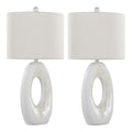 Pearl 29" Polyresin Table Lamp - Set of 2 - Matte White Polyresin, Natural Shell, White Linen