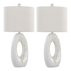 Pearl 29" Polyresin Table Lamp - Set of 2 - Matte White Polyresin, Natural Shell, White Linen