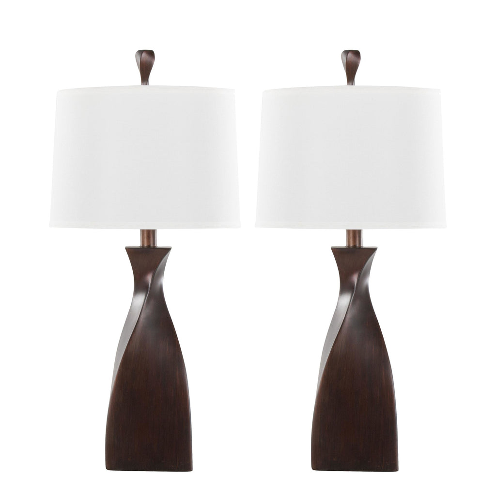 Curvo 30" Polyresin Table Lamp - Set of 2 - Copper Bronze Polyresin, Natural Linen
