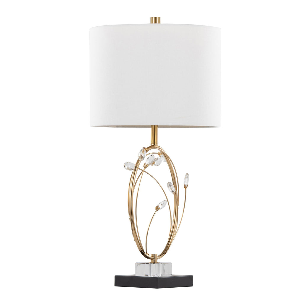 Crystal Buds 25" Table Lamp - Set of 2 - Black Metal, Clear Crystal, Gold Metal, Off-white Linen