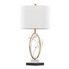 Crystal Buds 25" Table Lamp - Set of 2 - Black Metal, Clear Crystal, Gold Metal, Off-white Linen