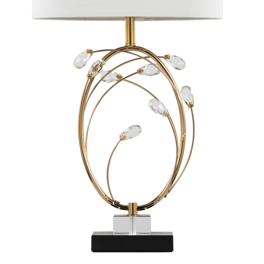 Crystal Buds 25" Table Lamp - Set of 2 - Black Metal, Clear Crystal, Gold Metal, Off-white Linen