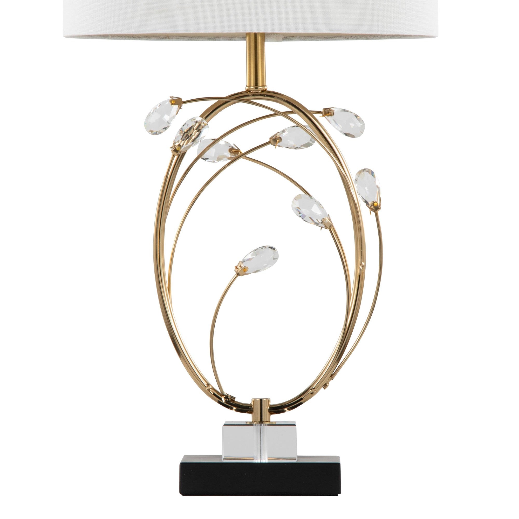 Crystal Buds 25" Table Lamp - Set of 2 - Black Metal, Clear Crystal, Gold Metal, Off-white Linen