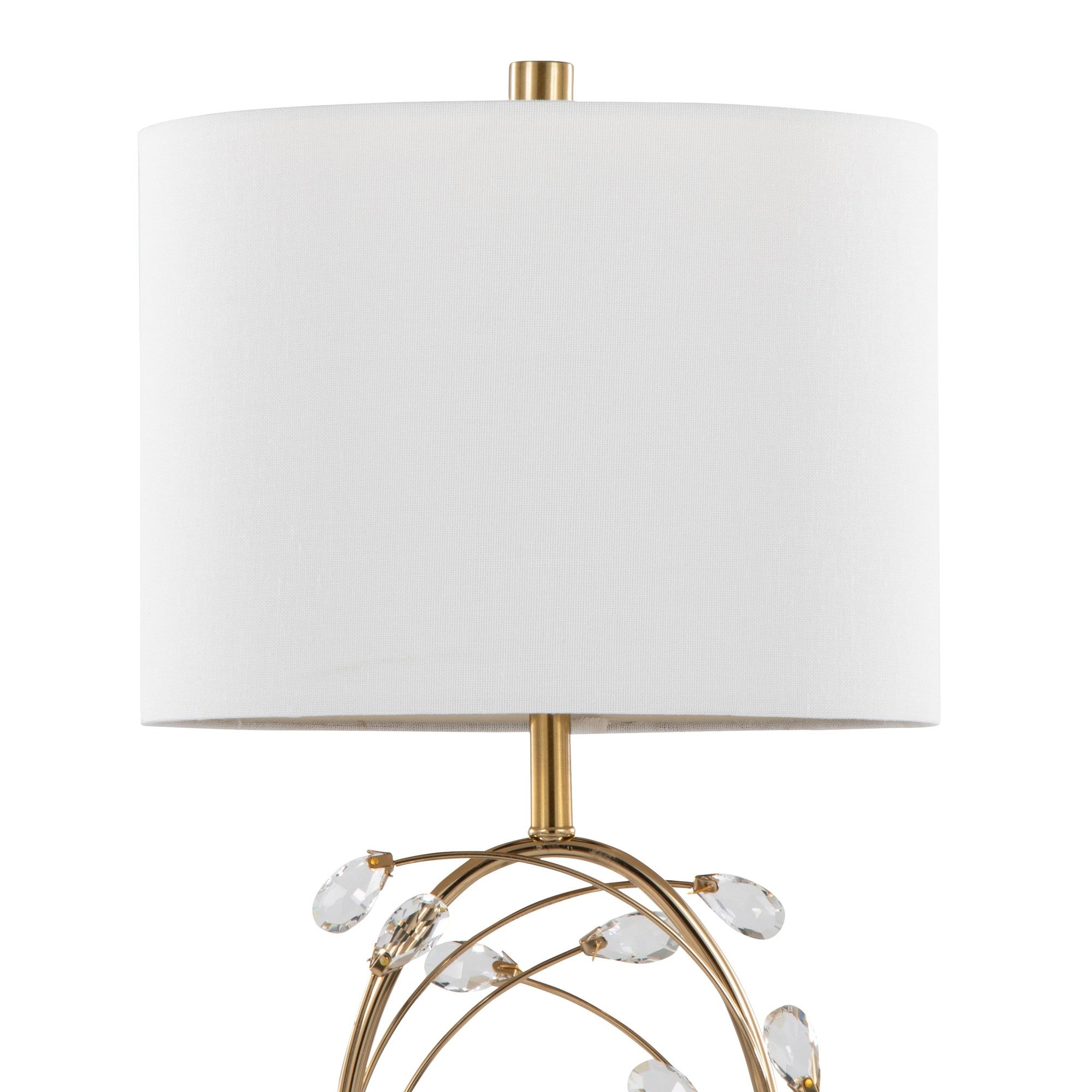 Crystal Buds 25" Table Lamp - Set of 2 - Black Metal, Clear Crystal, Gold Metal, Off-white Linen