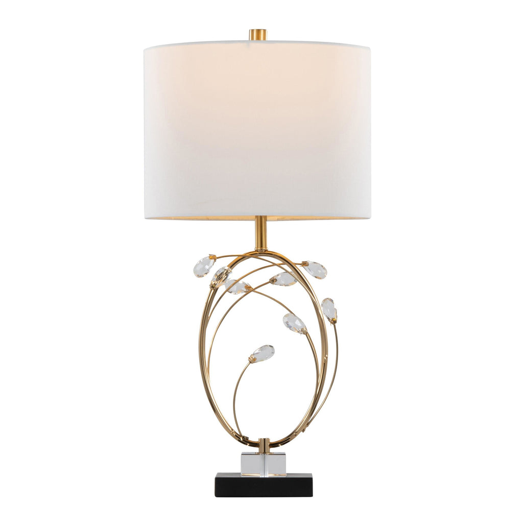 Crystal Buds 25" Table Lamp - Set of 2 - Black Metal, Clear Crystal, Gold Metal, Off-white Linen
