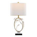 Crystal Buds 25" Table Lamp - Set of 2 - Black Metal, Clear Crystal, Gold Metal, Off-white Linen