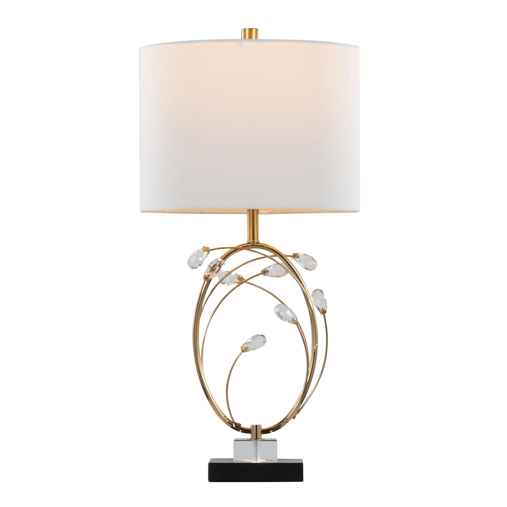 Crystal Buds 25" Table Lamp - Set of 2 - Black Metal, Clear Crystal, Gold Metal, Off-white Linen