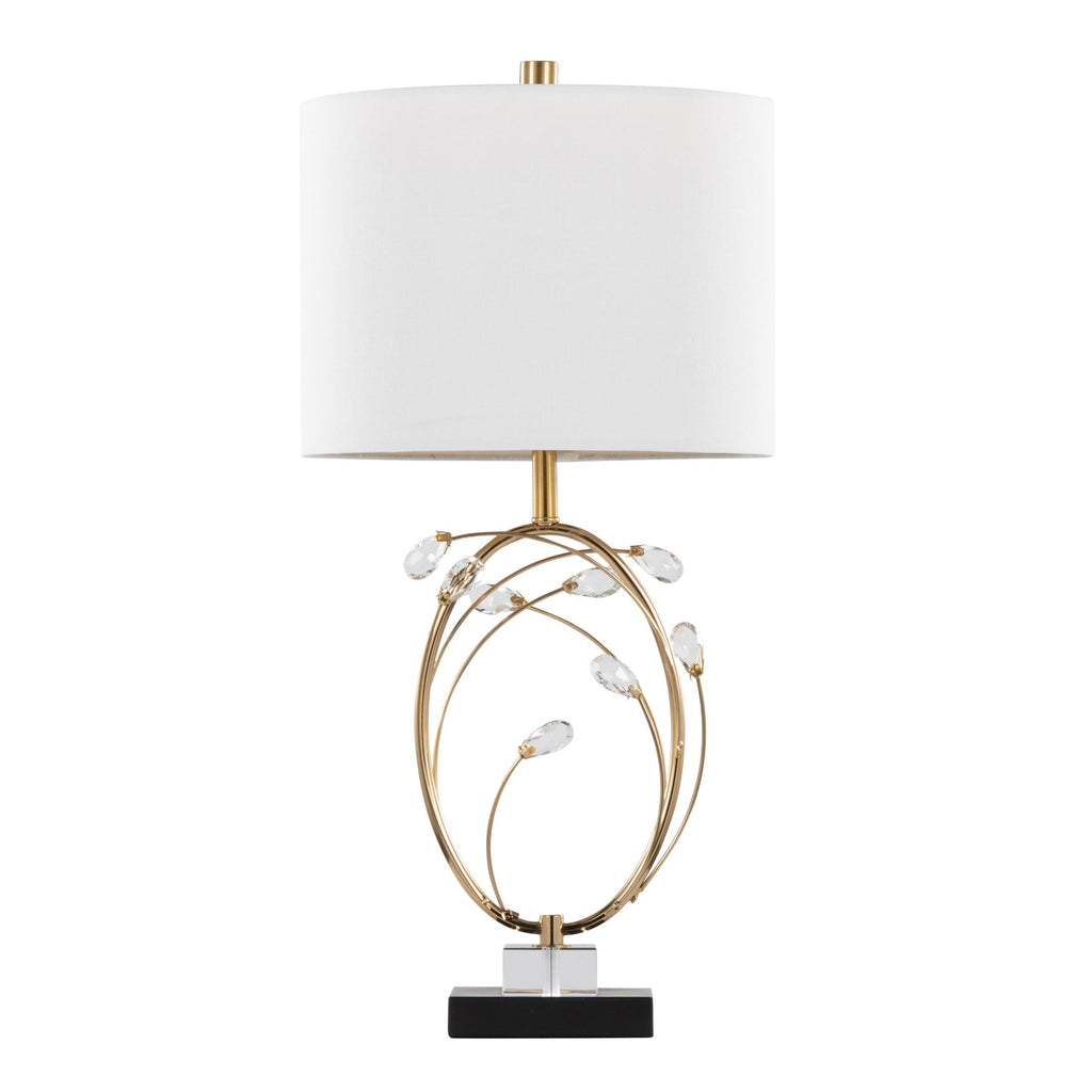 Crystal Buds 25" Table Lamp - Set of 2 - Black Metal, Clear Crystal, Gold Metal, Off-white Linen