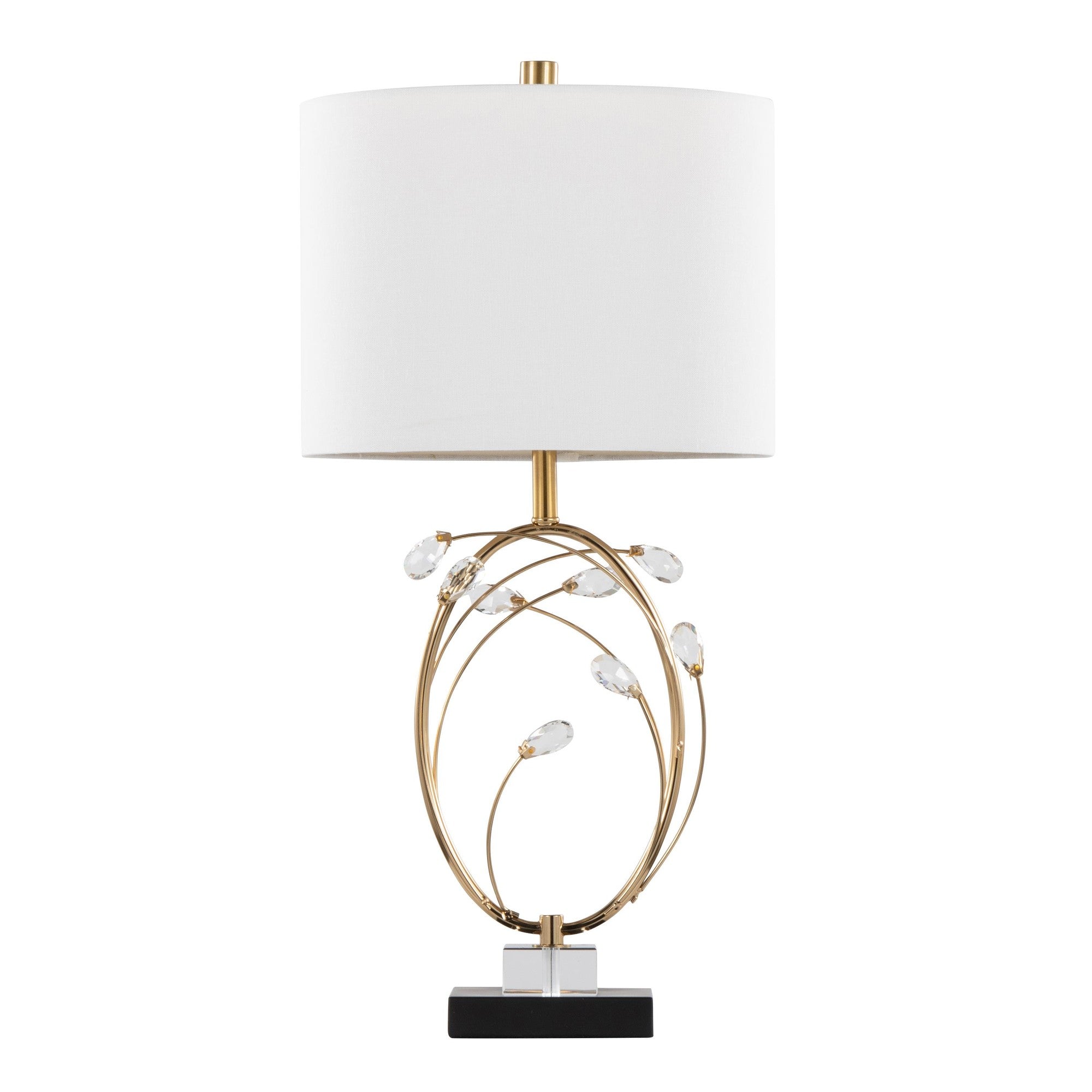 Crystal Buds 25" Table Lamp - Set of 2 - Black Metal, Clear Crystal, Gold Metal, Off-white Linen