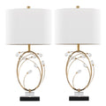Crystal Buds 25" Table Lamp - Set of 2 - Black Metal, Clear Crystal, Gold Metal, Off-white Linen