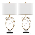 Crystal Buds 25" Table Lamp - Set of 2 - Black Metal, Clear Crystal, Gold Metal, Off-white Linen