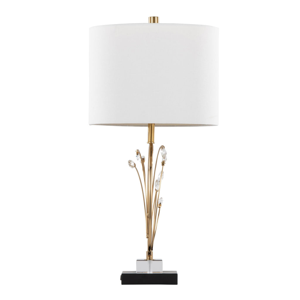 Crystal Buds 25" Table Lamp - Set of 2 - Black Metal, Clear Crystal, Gold Metal, Off-white Linen