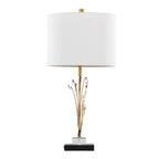 Crystal Buds 25" Table Lamp - Set of 2 - Black Metal, Clear Crystal, Gold Metal, Off-white Linen