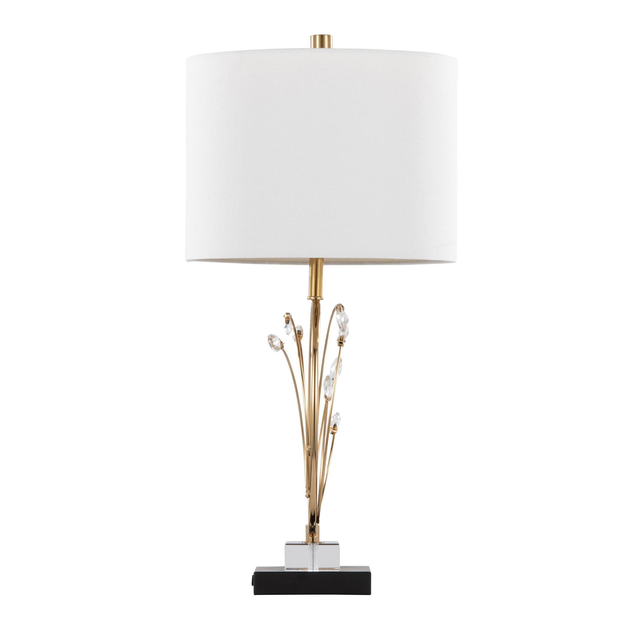 Crystal Buds 25" Table Lamp - Set of 2 - Black Metal, Clear Crystal, Gold Metal, Off-white Linen