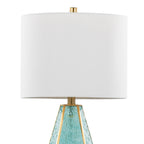 Geo Rain Glass 25" Table Lamp - Set of 2 - Gold Metal, Turquoise Glass, White Linen