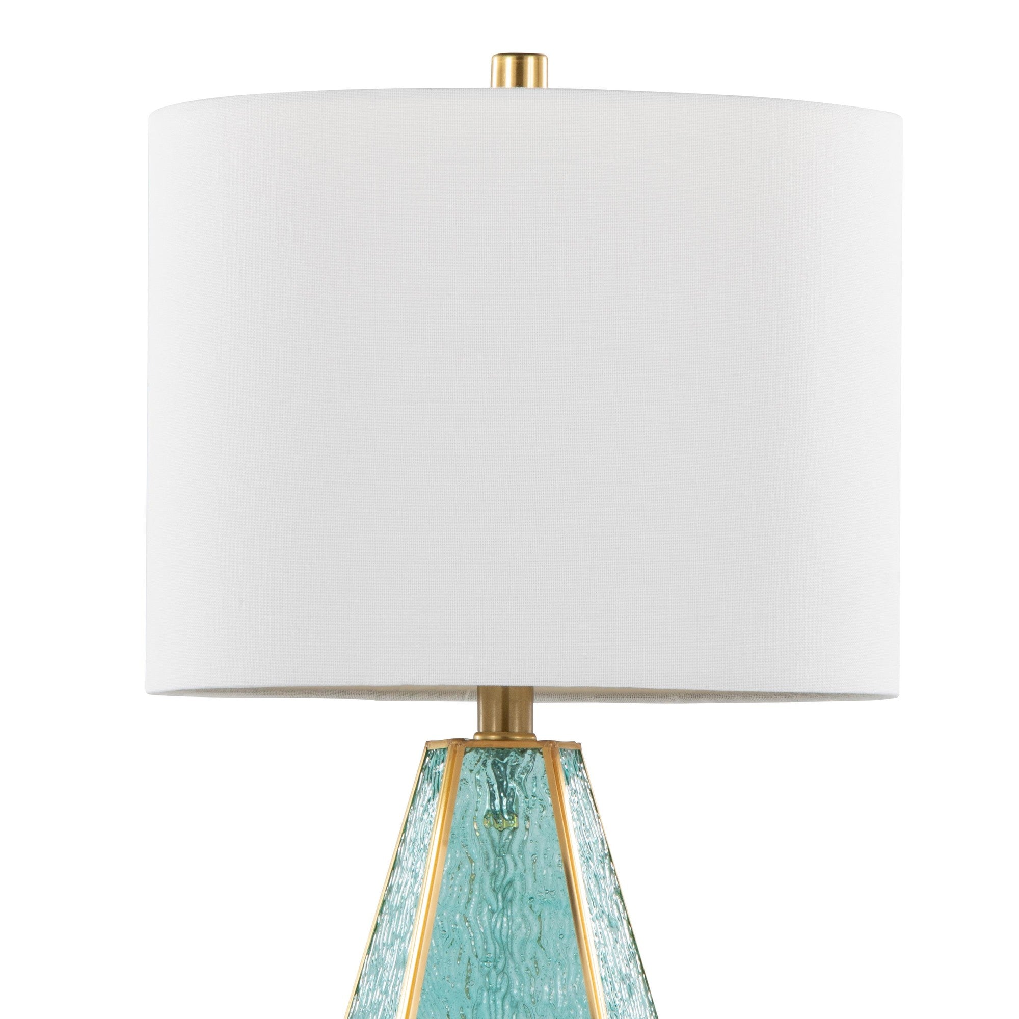 Geo Rain Glass 25" Table Lamp - Set of 2 - Gold Metal, Turquoise Glass, White Linen
