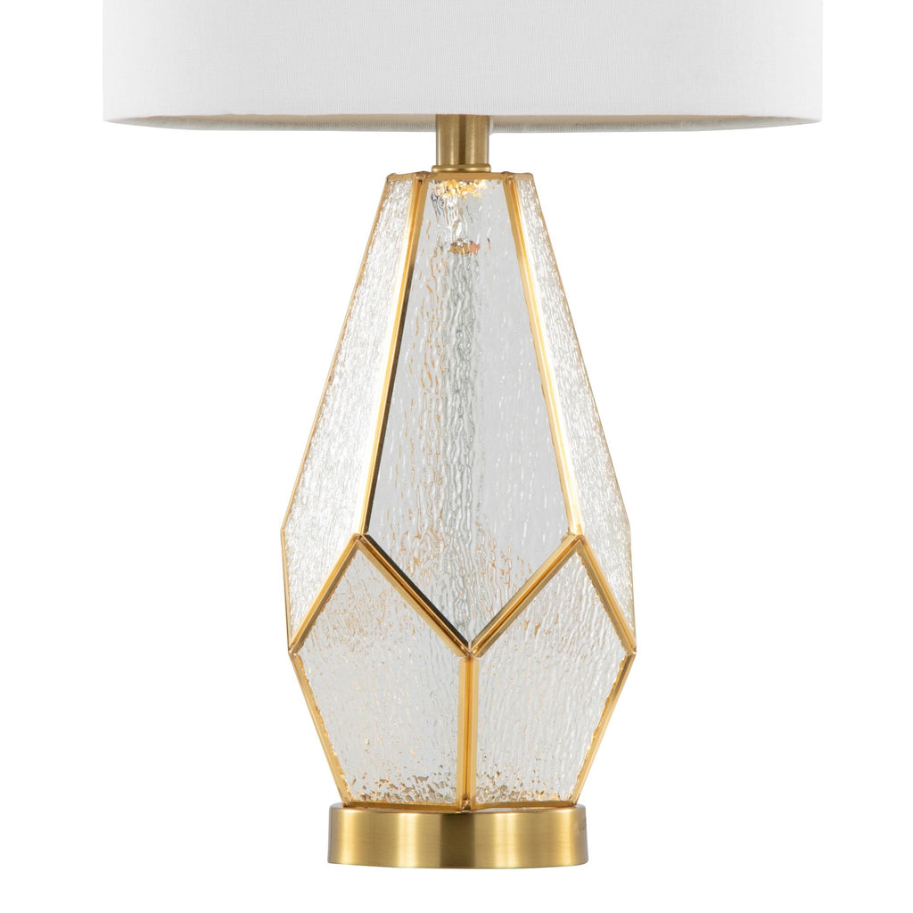 Geo Rain Glass 25" Table Lamp - Set of 2 - Gold Metal, White Glass, White Linen