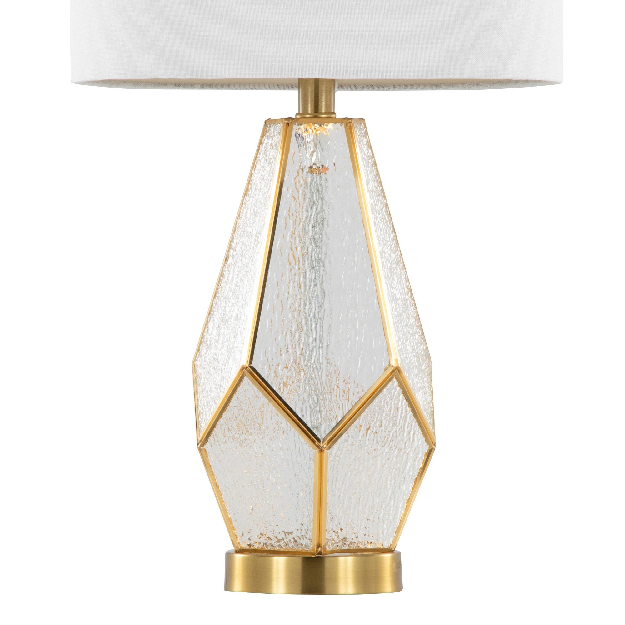 Geo Rain Glass 25" Table Lamp - Set of 2 - Gold Metal, White Glass, White Linen