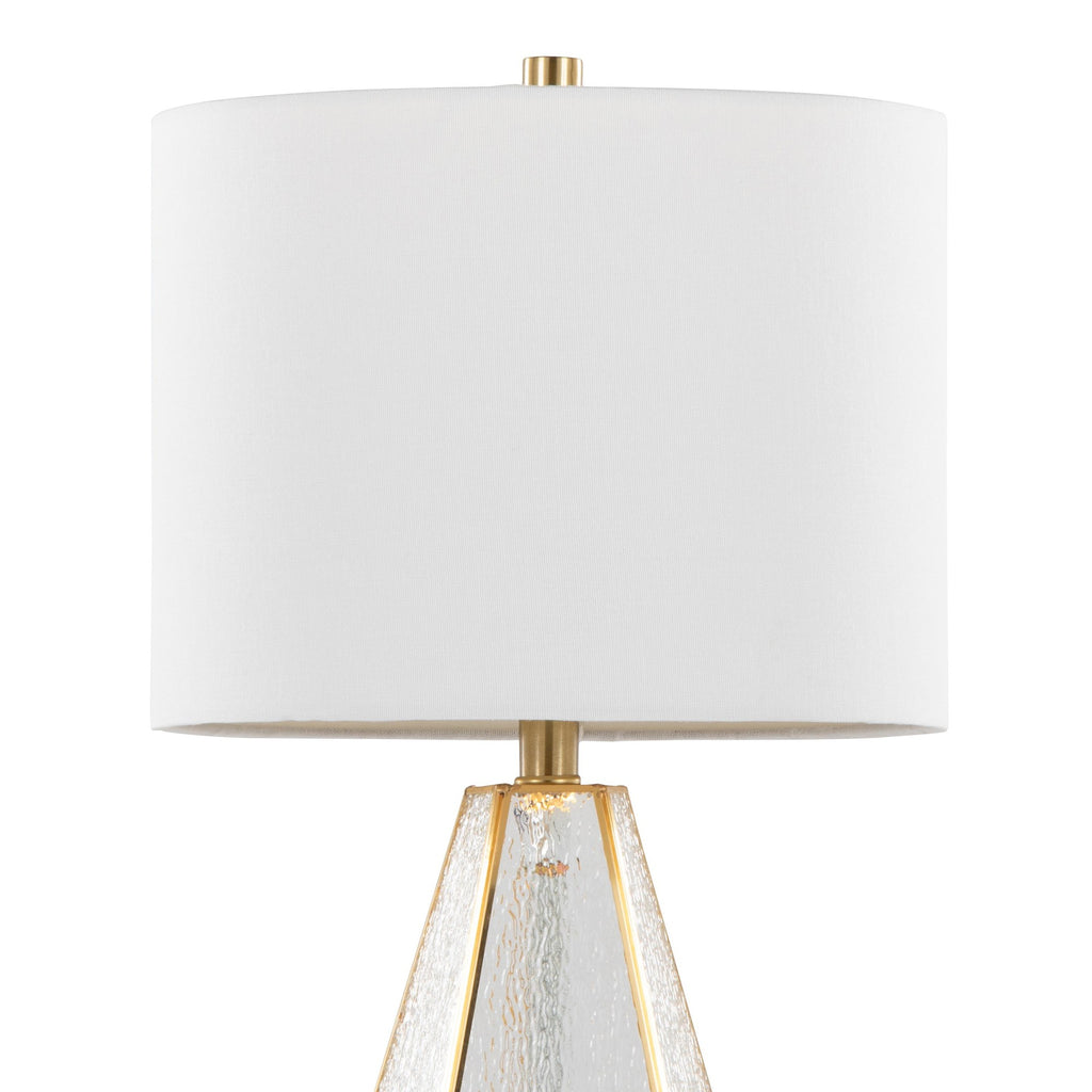 Geo Rain Glass 25" Table Lamp - Set of 2 - Gold Metal, White Glass, White Linen