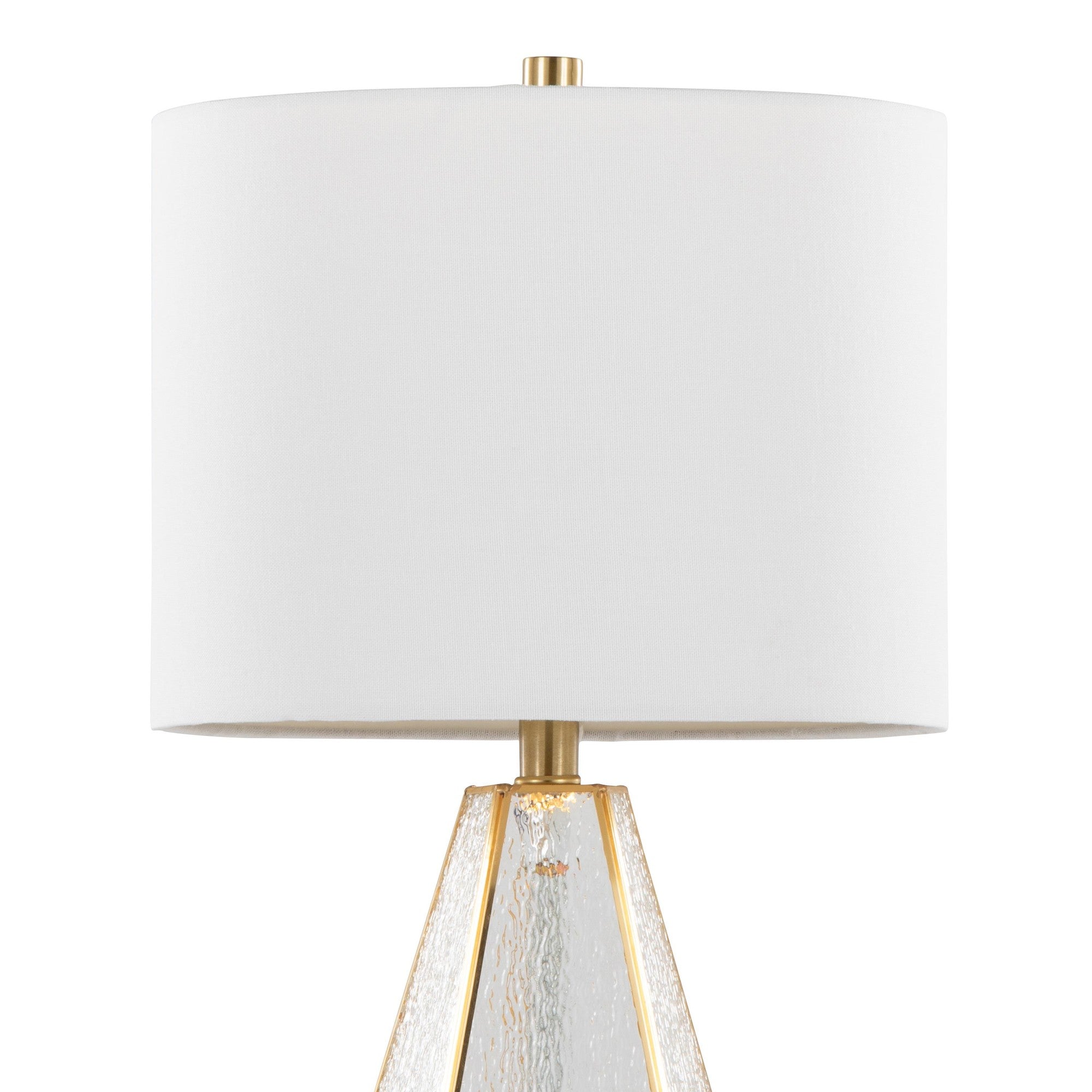 Geo Rain Glass 25" Table Lamp - Set of 2 - Gold Metal, White Glass, White Linen