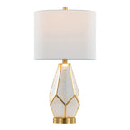 Geo Rain Glass 25" Table Lamp - Set of 2 - Gold Metal, White Glass, White Linen