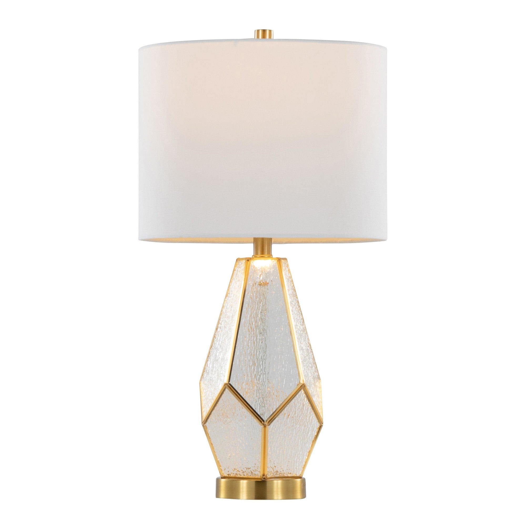 Geo Rain Glass 25" Table Lamp - Set of 2 - Gold Metal, White Glass, White Linen