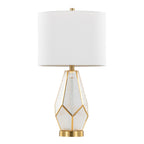 Geo Rain Glass 25" Table Lamp - Set of 2 - Gold Metal, White Glass, White Linen
