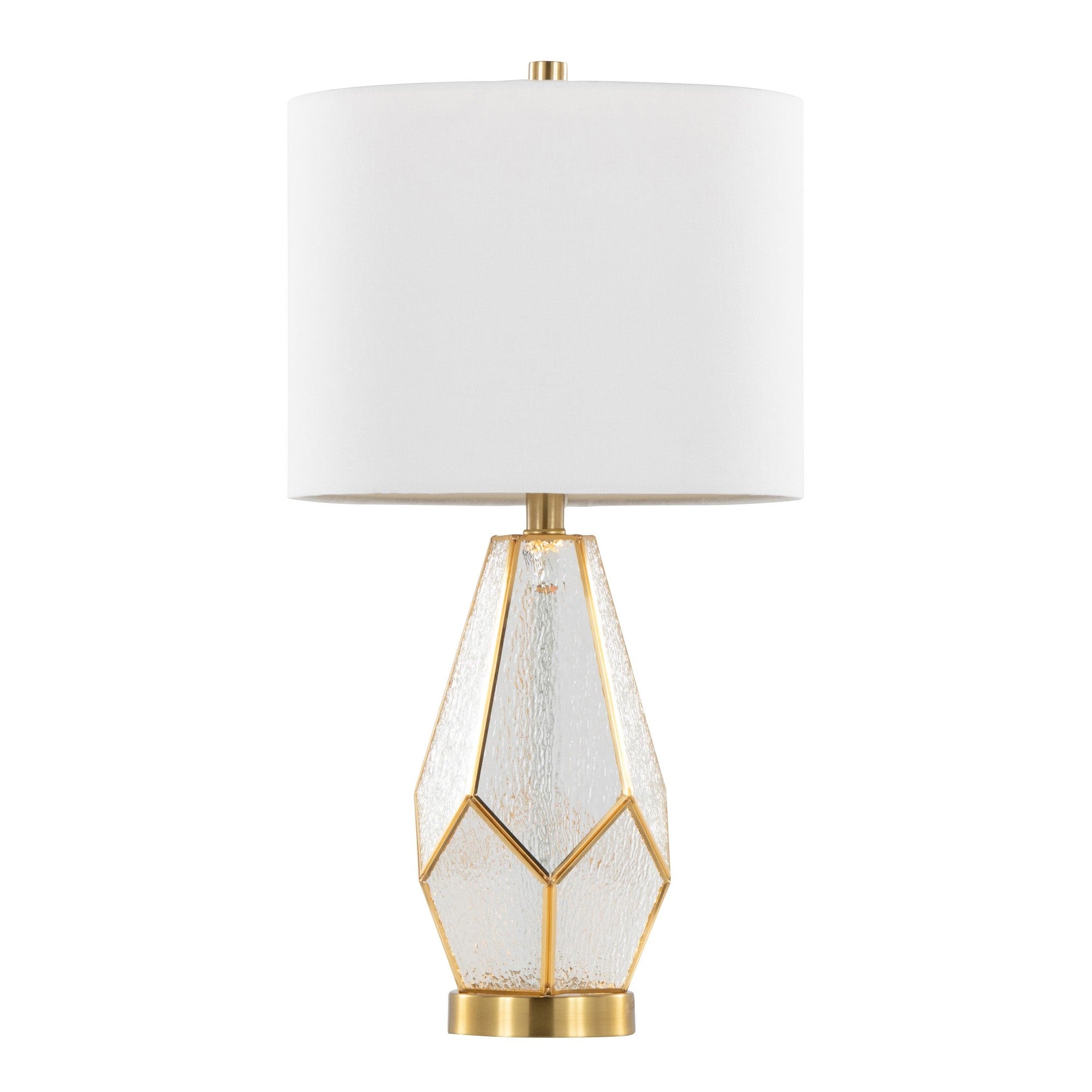 Geo Rain Glass 25" Table Lamp - Set of 2 - Gold Metal, White Glass, White Linen