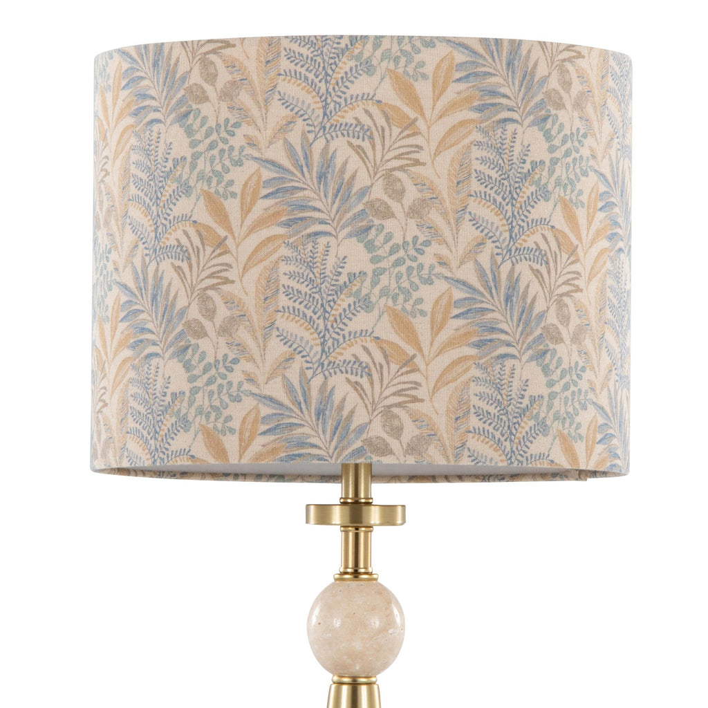 Cone Travertine 27" Table Lamp - Set of 2 - Gold Metal, Travertine, Tan Leaf Shade