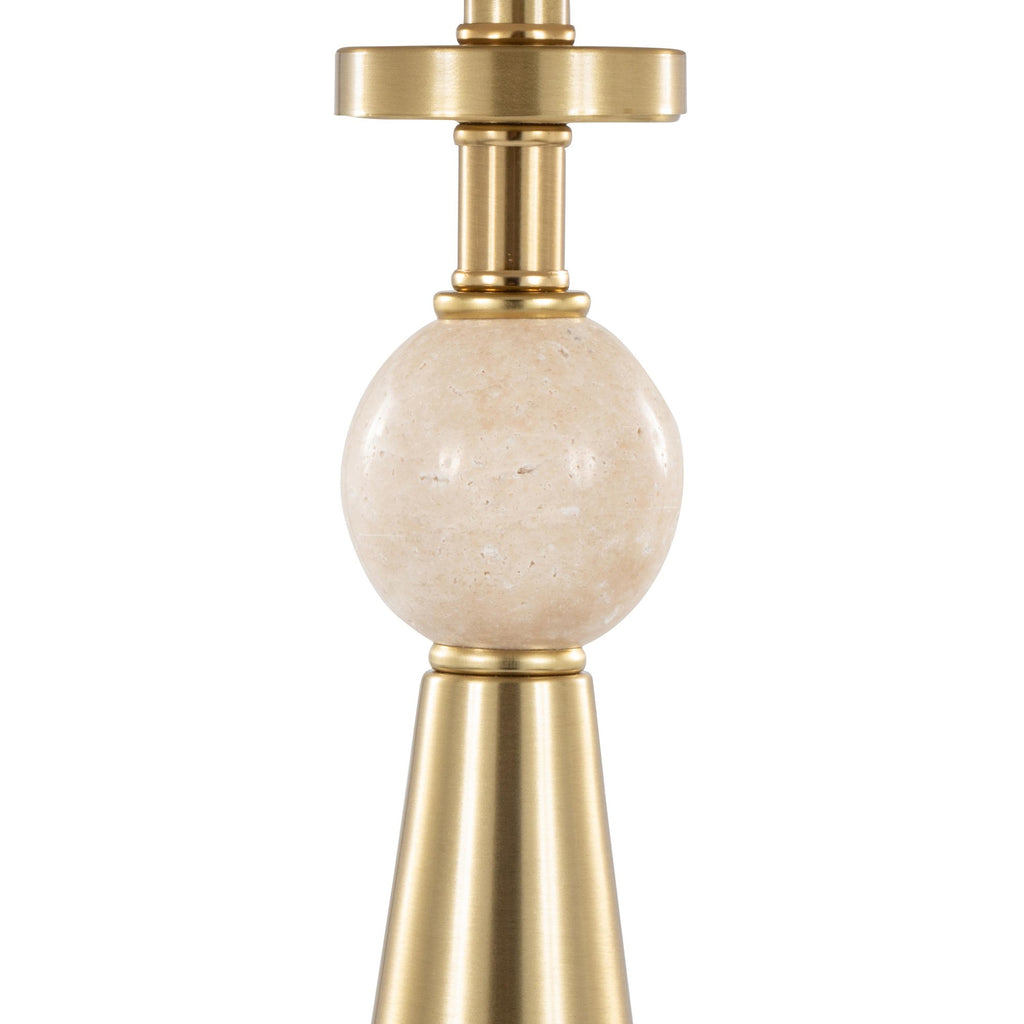 Cone Travertine 27" Table Lamp - Set of 2 - Gold Metal, Travertine, Tan Leaf Shade