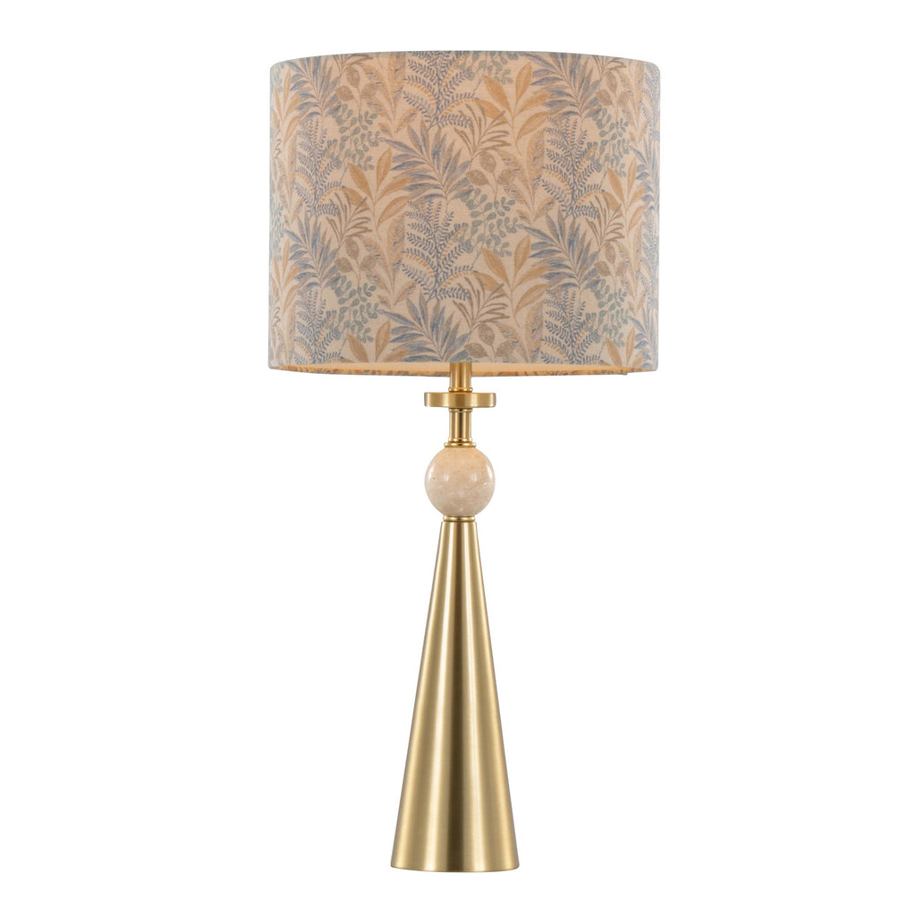 Cone Travertine 27" Table Lamp - Set of 2 - Gold Metal, Travertine, Tan Leaf Shade