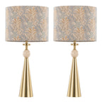 Cone Travertine 27" Table Lamp - Set of 2 - Gold Metal, Travertine, Tan Leaf Shade