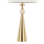 Cone Travertine 27" Table Lamp - Set of 2 - Gold Metal, Travertine, White Shimmer Shade