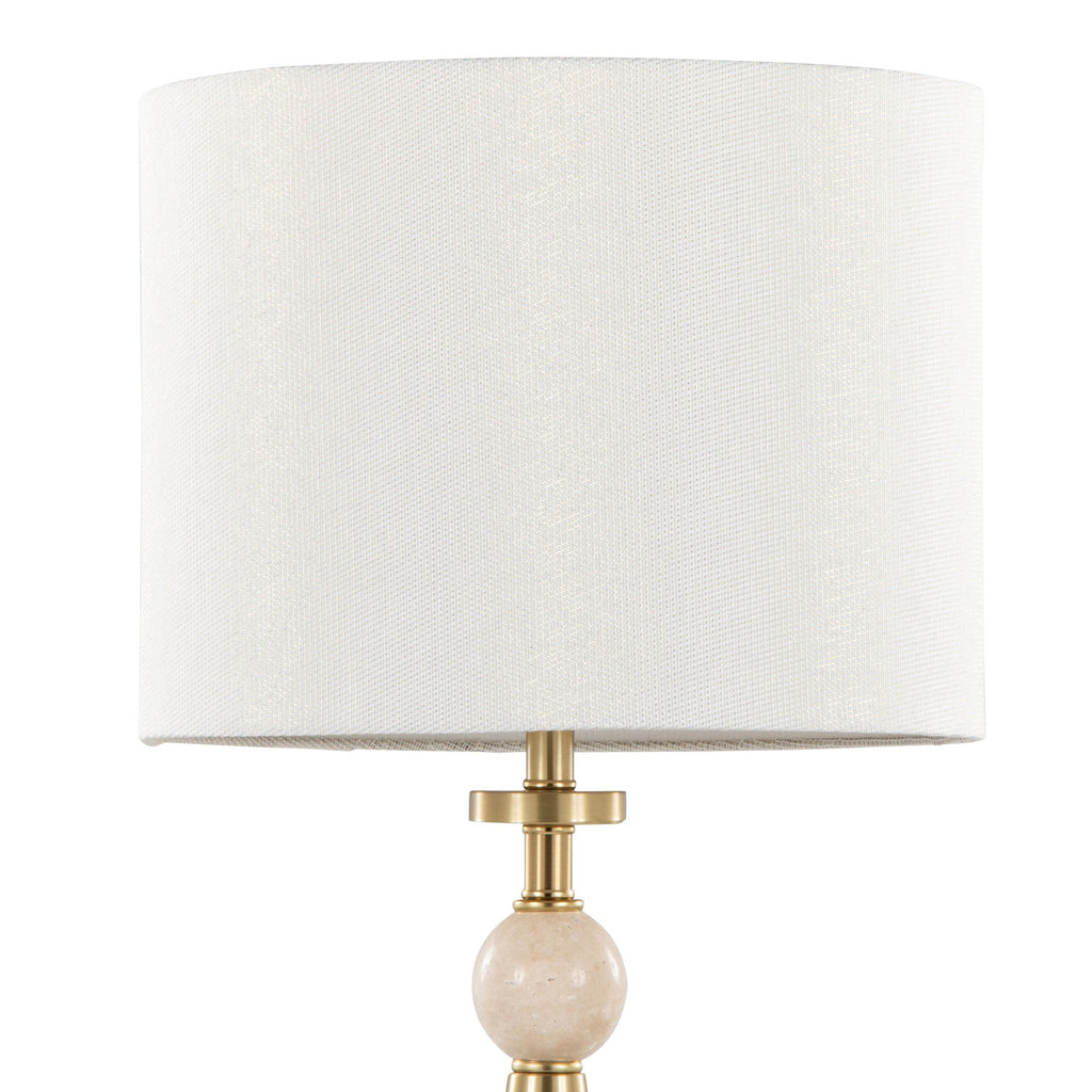 Cone Travertine 27" Table Lamp - Set of 2 - Gold Metal, Travertine, White Shimmer Shade