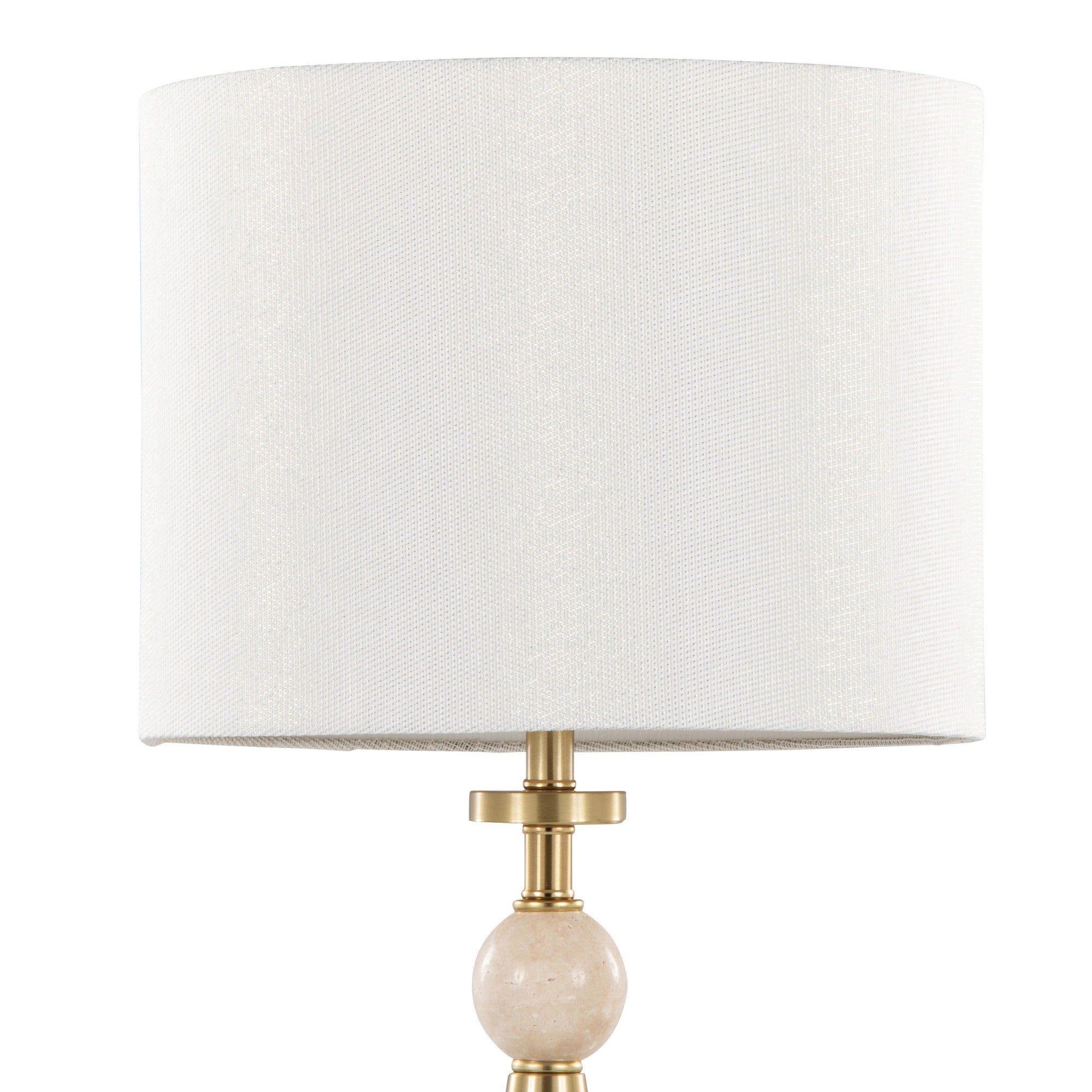 Cone Travertine 27" Table Lamp - Set of 2 - Gold Metal, Travertine, White Shimmer Shade