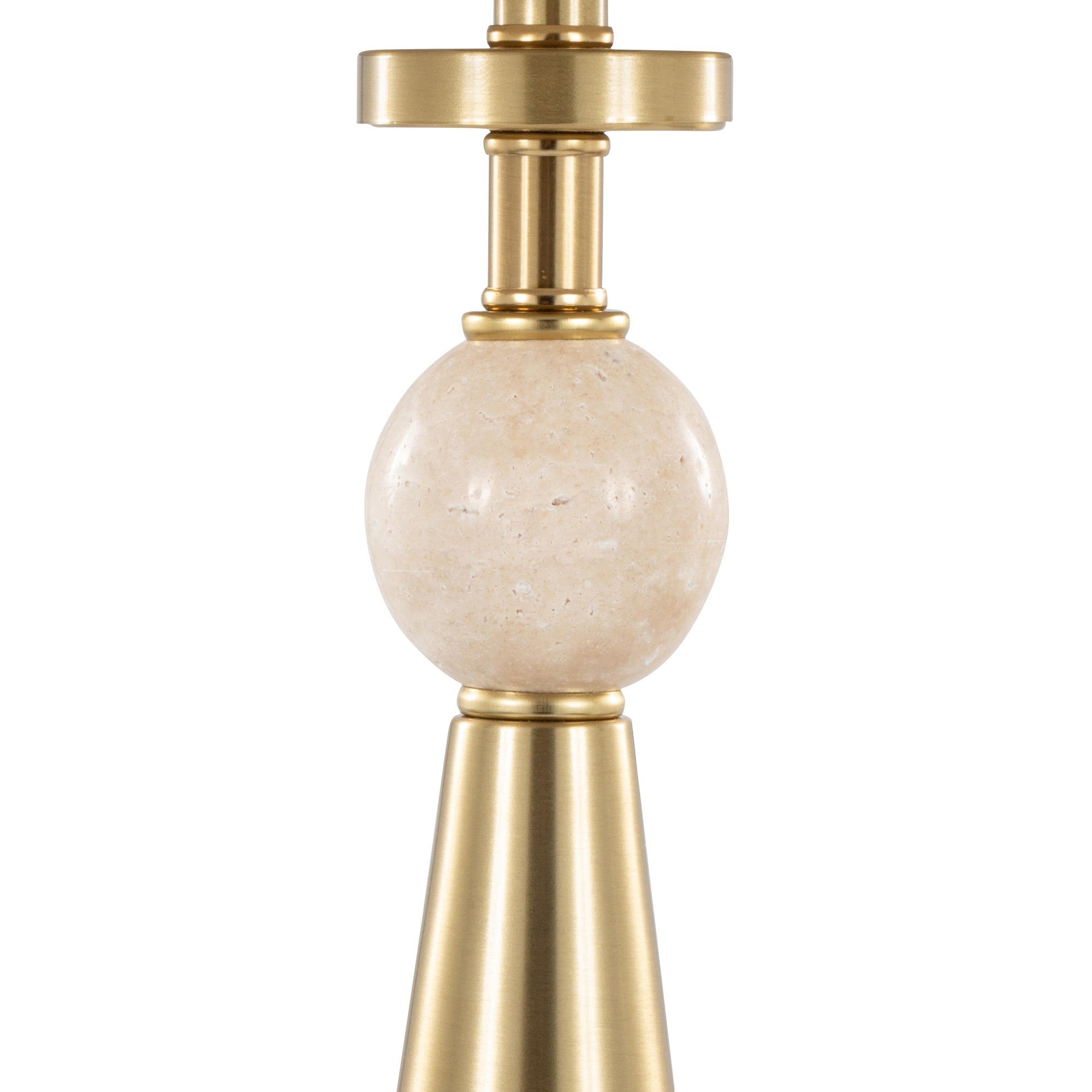 Cone Travertine 27" Table Lamp - Set of 2 - Gold Metal, Travertine, White Shimmer Shade
