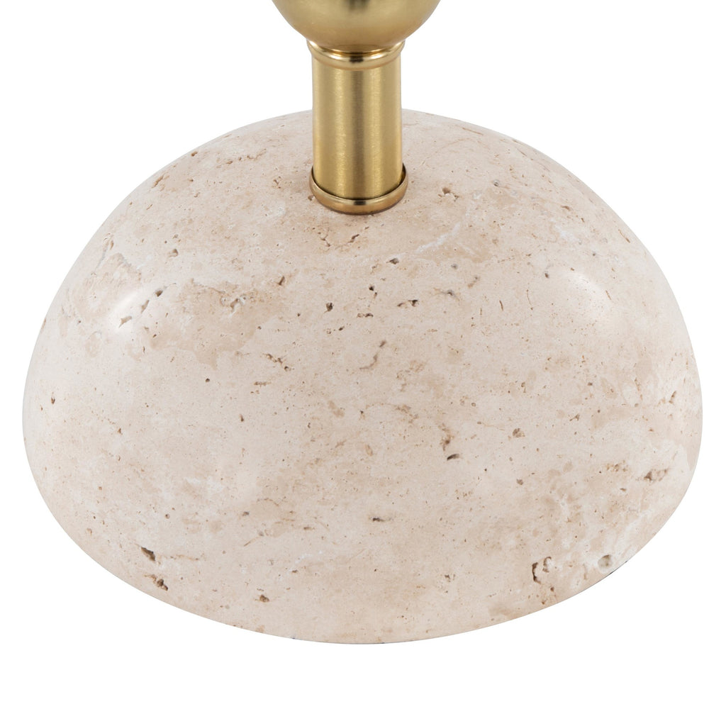Cone Travertine 27" Table Lamp - Set of 2 - Gold Metal, Travertine, White Shimmer Shade